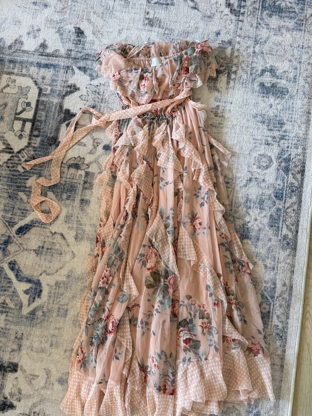 Zimmermann Blush Pink Floral Ruffle Maxi Dress